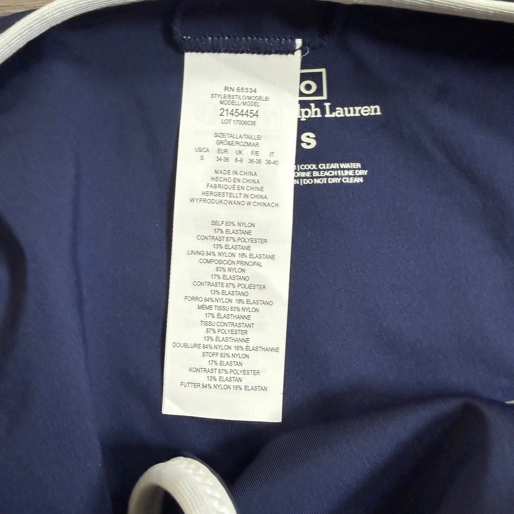 Polo Ralph Lauren Womens Navy Blue High Cut Bikini Bottom White Trim NWT Size S - Picture 7 of 9